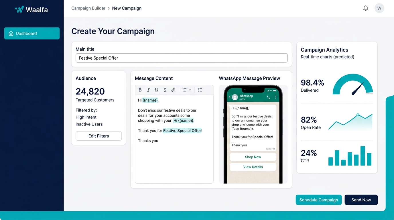 Waalfa Marketing Campaigns & Broadcast Dashboard